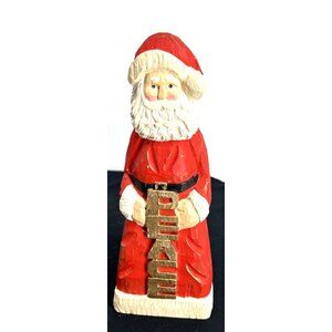 James Haddon Santa Hand Carved Wooden Folk Art Christmas 10.5" Signed